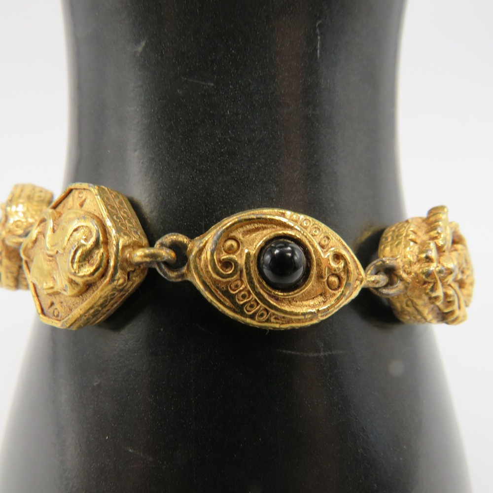 Vintage Gold Tone Multi Color Bead Charm Link Bracelet 7 Inch Ornate Boho - Picture 3 of 11